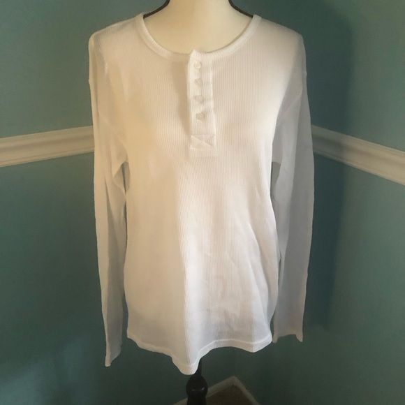 Dockers Waffle White Long Sleeve Henley Shirt M - Picture 1 of 9